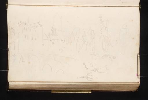 Joseph Mallord William Turner, ‘Bridges and Houses in Utrecht, with the Tower of the Cathedral (Domtoren) in the Distance; Details of the Haringpakkerstoren, Amsterdam’ 1825