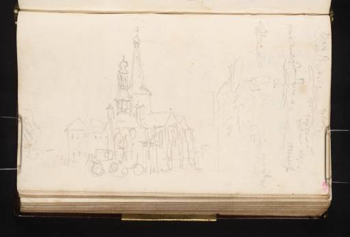 Joseph Mallord William Turner, ‘Carriages beside Buildings with Baroque and Gothic Spires; Views on the River Rhine, Including Düsseldorf and Neuss’ 1825