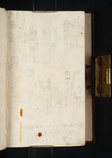 Joseph Mallord William Turner, ‘Flying Buttresses and Tracery at the East End of Cologne Cathedral; the Tower of the Rathaus; the Great St Martin Church and the Stapelhaus from the Fischmarkt; the Upper Stages of St Martin's Tower’ 1825