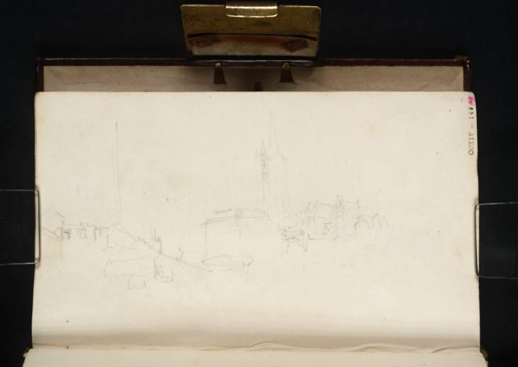 Joseph Mallord William Turner, ‘Shipping Moored on the River Rhine off the Bollwerk, Cologne, with the Tower of the Great St Martin Church’ 1825