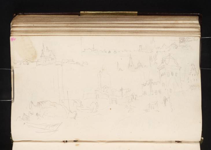 Joseph Mallord William Turner, ‘Boats Moored off the Bollwerk and Great St Martin Church, Cologne, from the Rhine Riverfront near the Kostgassen- or Trankgassentor; Deutz Abbey on the Opposite Bank; the Overall View Upstream’ 1825