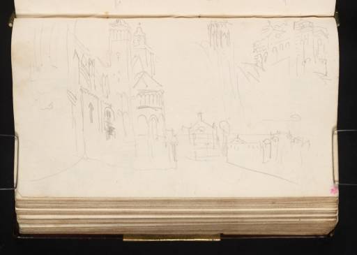 Joseph Mallord William Turner, ‘The East End of the Basilica of St Servaas (Serviatus) on the Vrijthof Square, Maastricht, from outside the Sint Janskerk; Detail of their Westwork Tower and Spire’ 1825