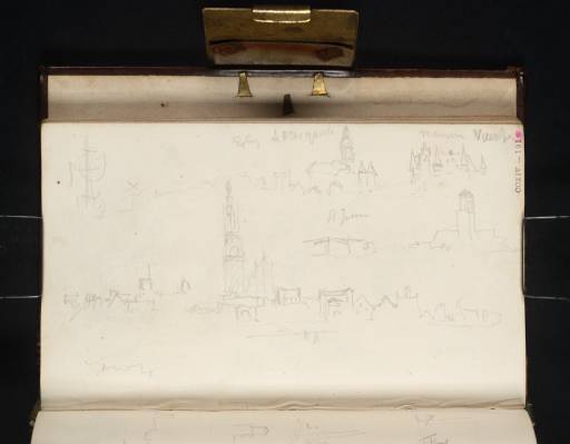 Joseph Mallord William Turner, ‘Antwerp Cathedral from the River Scheldt; Views downstream to Het Steen and the Sint-Pauluskerk, and upstream to St Michael's Abbey’ 1825