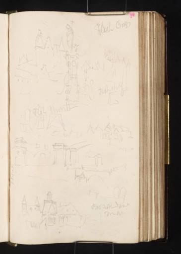 Joseph Mallord William Turner, ‘A Pump with a Statue of the Madonna and Child in the Fish Market beside Het Steen, Antwerp; Architectural Details; the Basilica of Our Lady, Maastricht’ 1825