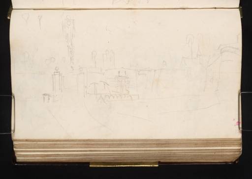 Joseph Mallord William Turner, ‘Fortifications around Antwerp, Probably North of the Harbour, with the Tower of the Sint-Jacobskerk in the Distance; the Spire of the Cathedral’ 1825