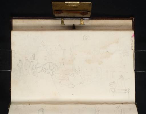 Joseph Mallord William Turner, ‘Waterfront Structures at Antwerp, with Men near a Large Wheeled Mechanism’ 1825