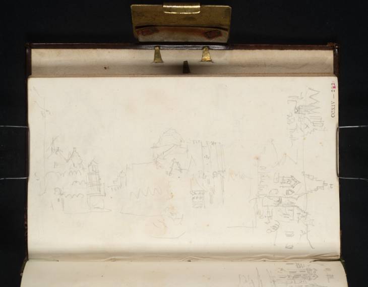 Joseph Mallord William Turner, ‘The Vleehuisbrug on the River Leie, Ghent, from the Groentenmarkt, with the Gatehouse of the Gravensteen beyond Houses along the Kleine Vismarkt; the Gravensteen from the Sint Veerleplein’ 1825