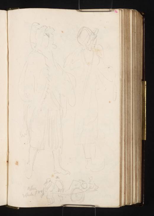Joseph Mallord William Turner, ‘Studies of Women in a Hooded Cloak and a Bonnet, and Figures Pulling a Laden Handcart’ 1825