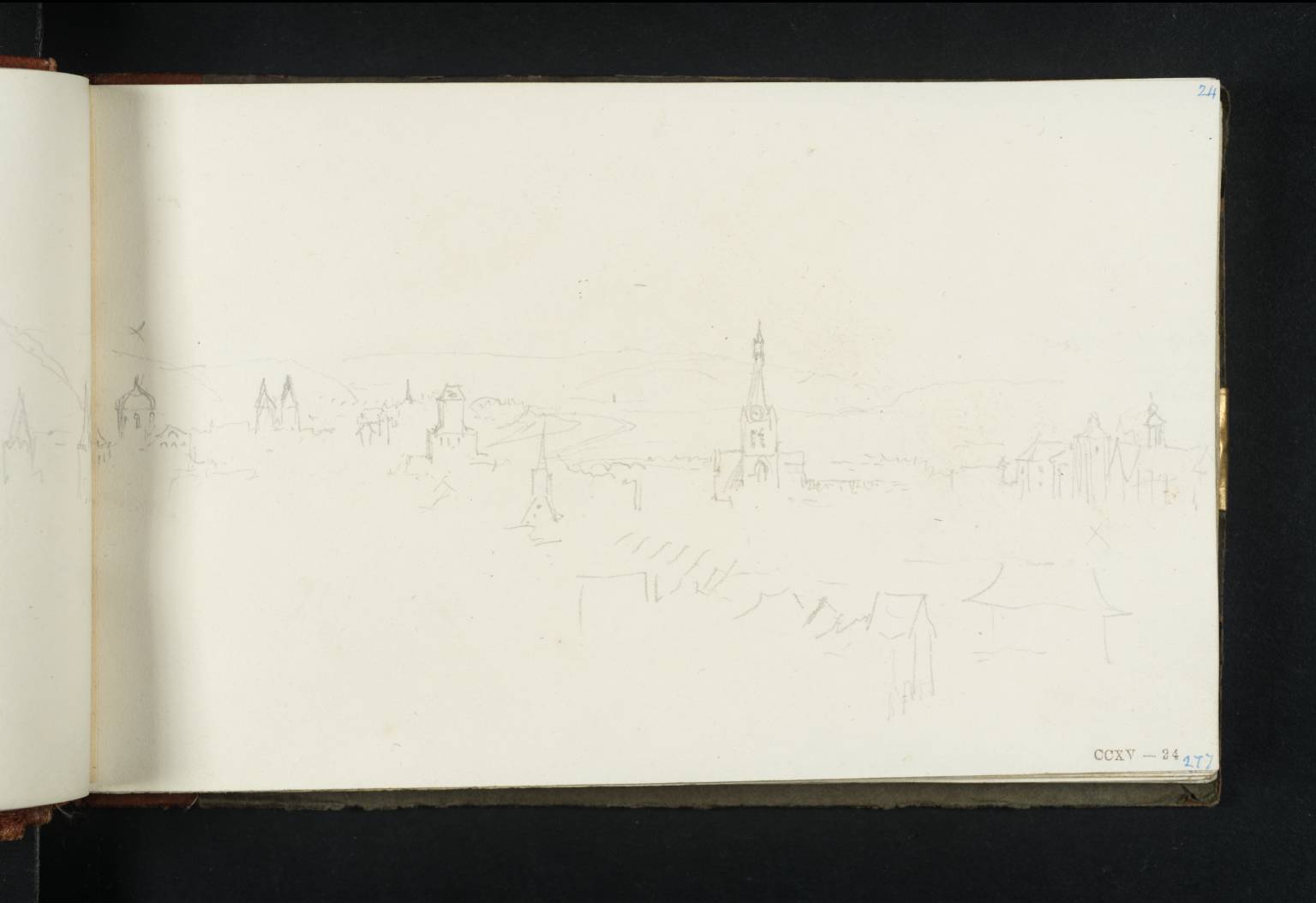 Town, with River and Hills in Distance