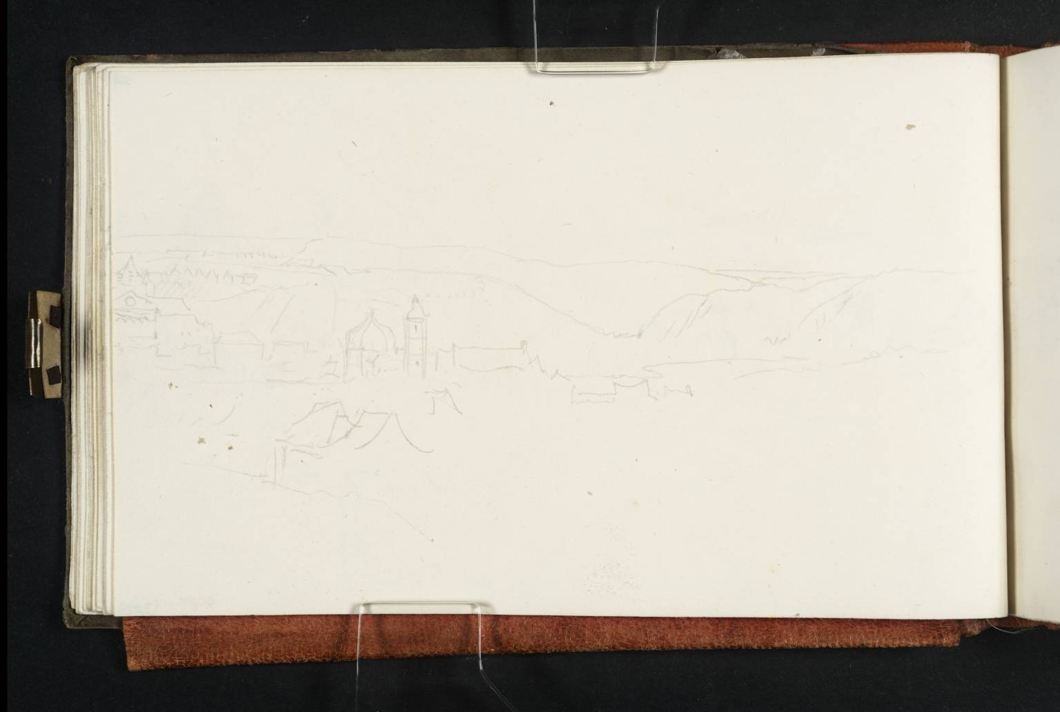Town, with River and Hills in Distance