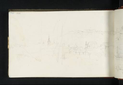 Joseph Mallord William Turner, ‘Liège across the River Meuse from the Outremeuse District, with the Citadel Beyond; the Citadel above the Church of St-Barthélemy (St Bartholomew) in the Distance’ 1825