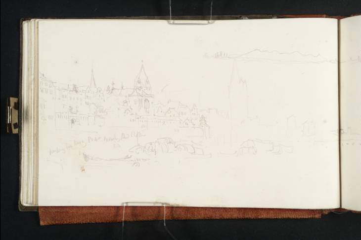 Joseph Mallord William Turner, ‘Cologne along the River Rhine to the North, from near the St Maria Lyskirchen Church, with Deutz Abbey Opposite; the Bayenturm near St Severin's Basilica, with the Seven Hills upstream in the Distance’ 1825
