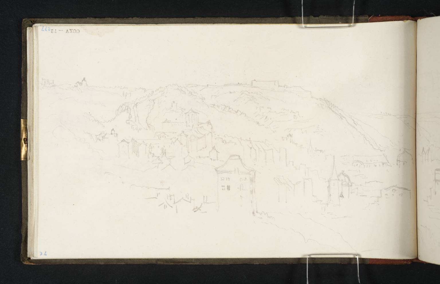 Town on River, with Hills and Fortress. ?Liège