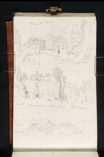 Joseph Mallord William Turner, ‘Views around Boulogne: The Place d'Armes and the Belfry; Trees outside the Porte Neuve; the Old Town to the South-West from Inland, with Fort de l'Heurt off the Coast at Le Portel in the Distance at Sunset’ 1825