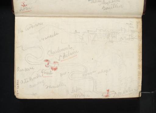 Joseph Mallord William Turner, ‘Sketch Map of the Meuse between Givet and Dinant; Part of a Fort’ 1824