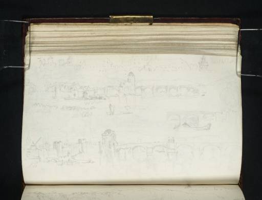 Joseph Mallord William Turner, ‘Sketches of the Roman Bridge at Trier and the Buildings Adjacent to It, Looking Upstream’ 1824