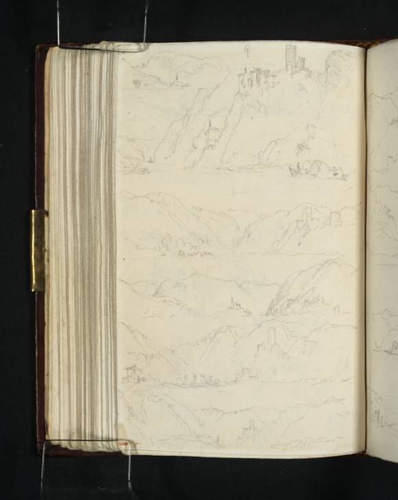 Joseph Mallord William Turner, ‘Six Sketches Drawn Going Downstream away from Burgen and Burg Bischofstein and Looking Back at Them’ 1824