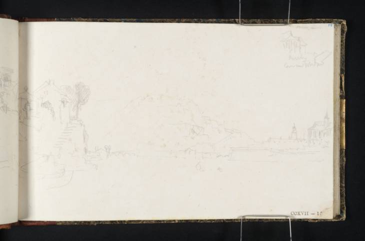 Joseph Mallord William Turner, ‘The Confluence of the Meuse and the Sambre at Namur, Looking Upstream; Continuation of Sketch of the Brick-Built Church of Notre-Dame by the Hospice d'Harscamp’ 1824