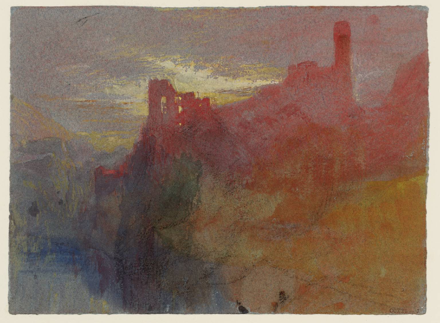Sunset over a Ruined Castle on a Cliff