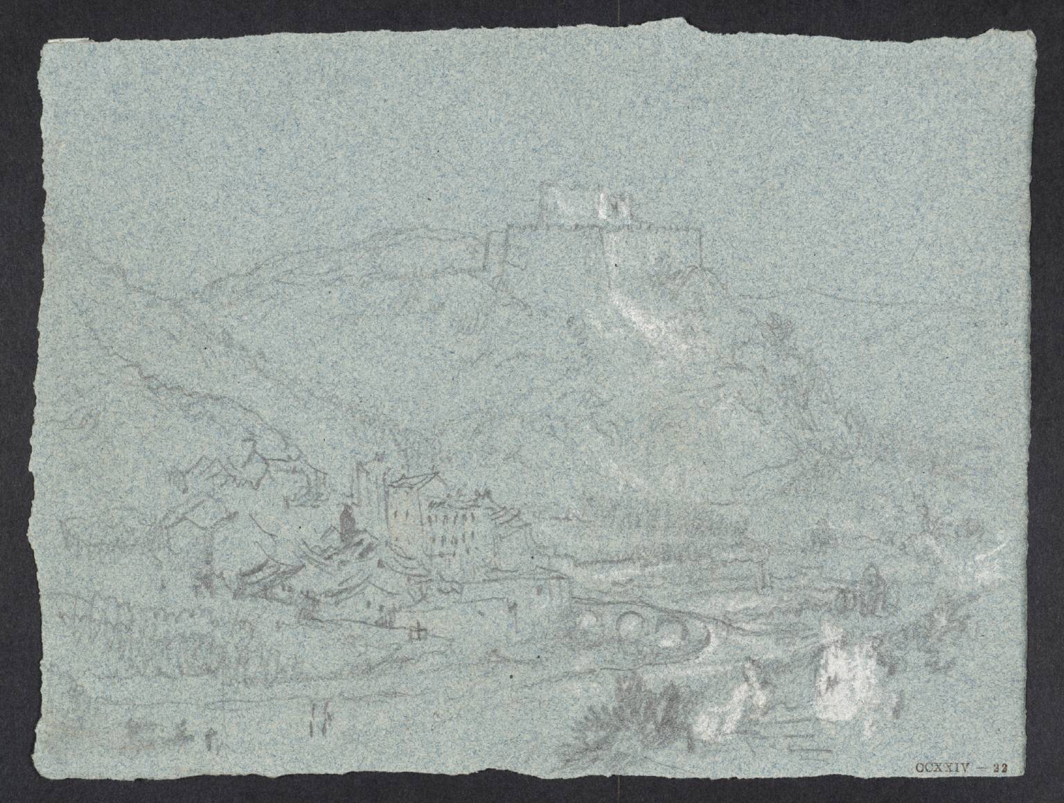 Town, with Ruined Castle on Rock Above