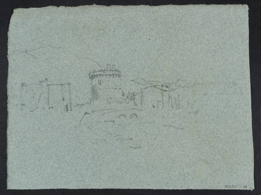 Joseph Mallord William Turner, ‘Landscape with Bridge, Crenellated Tower and other Stone Buildings’ c.1824