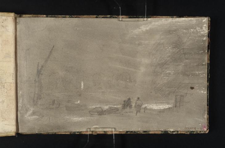Joseph Mallord William Turner, ‘Boats and Figures by the River Thames, with Houses and Trees Beyond’ c.1827