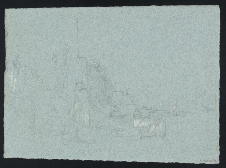 Joseph Mallord William Turner, ‘Figures in a Rowing Boat by Steps below a Harbour Wall, Possibly at Cowes’ 1827