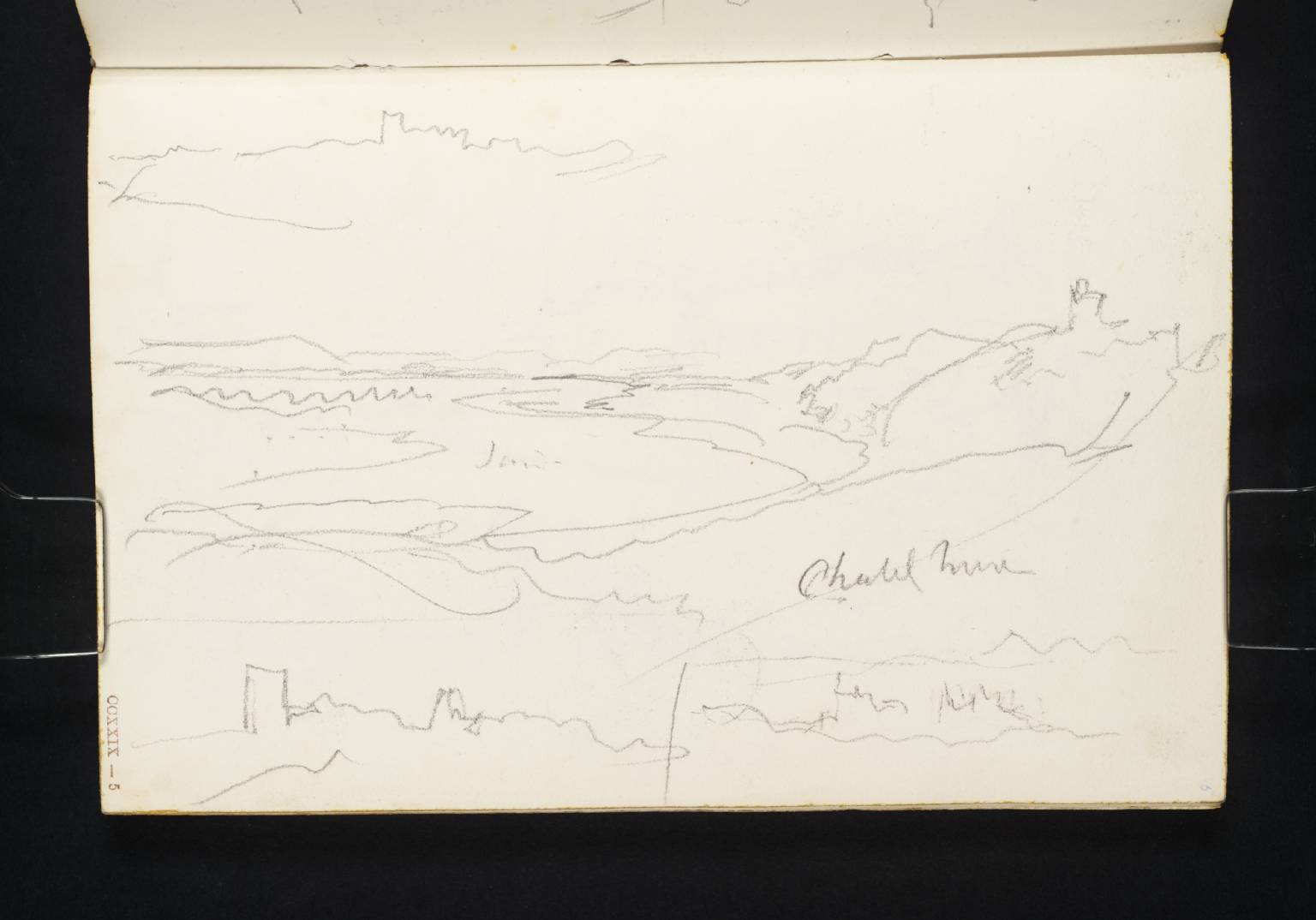 Stretch of Sand by River, with Tower on Hill. ?Chatel Neuve [Turner]