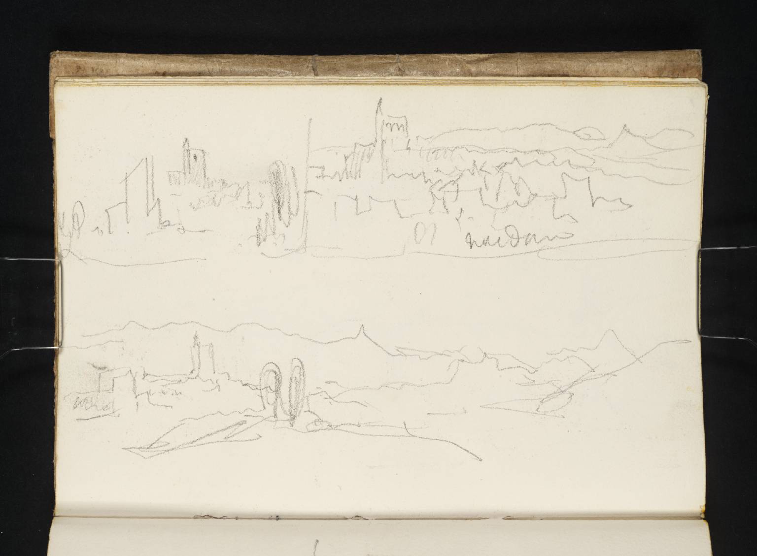 Three Views of Town with Distant Mountains