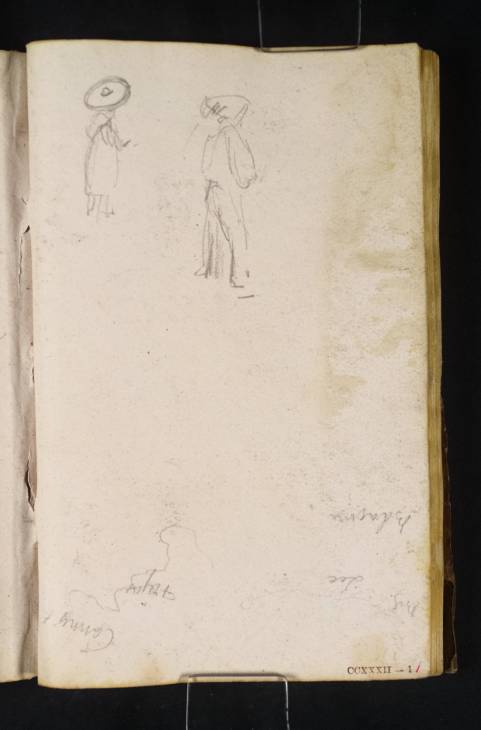 Joseph Mallord William Turner, ‘Two Figures Wearing Hats; a Sketch Map of Part of the South Coast of France, with ?Brignoles, Le Luc, Fréjus, Cannes and Nice’ 1838