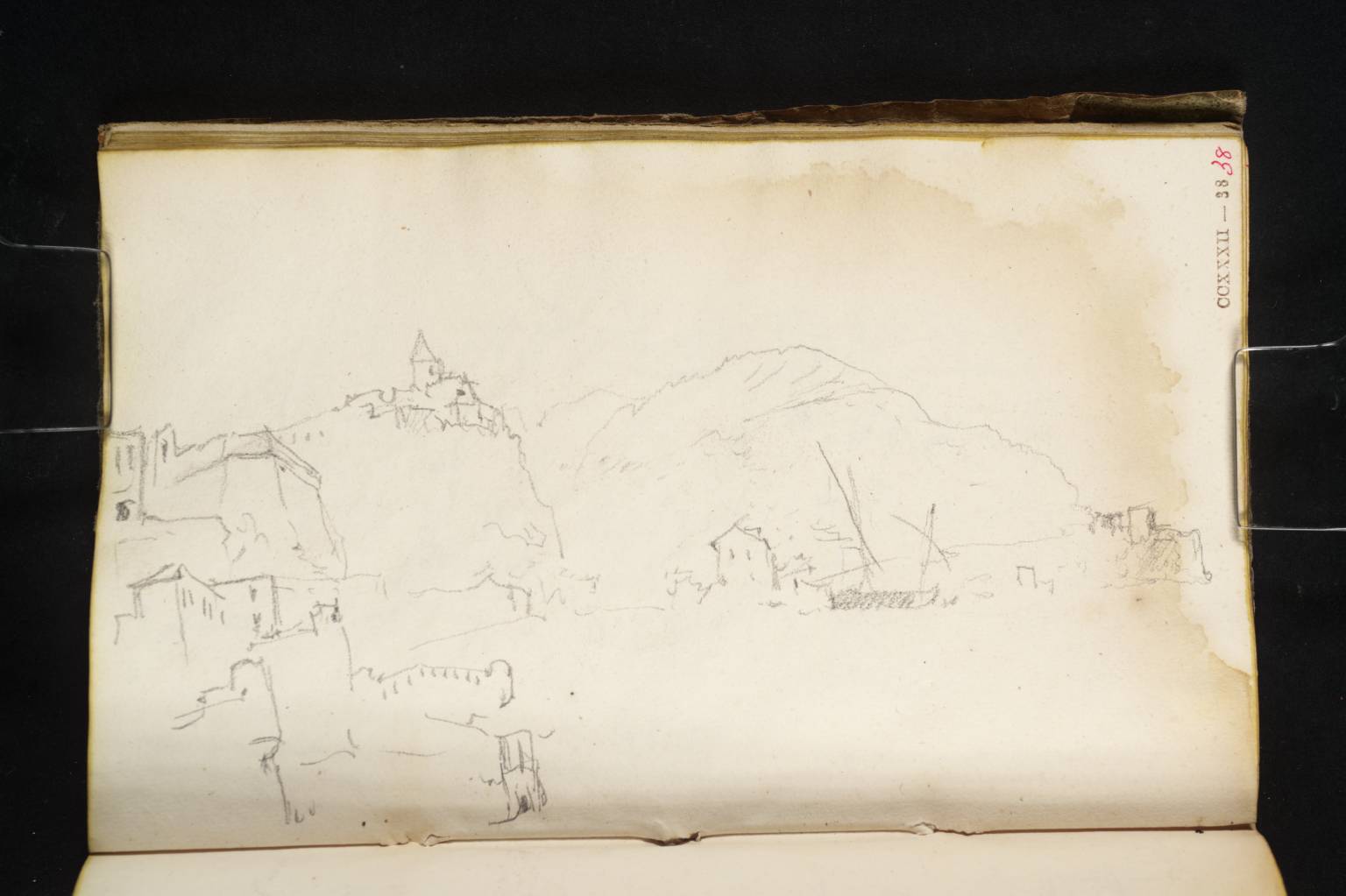 Bay, with Shipping, Buildings, and Mountains