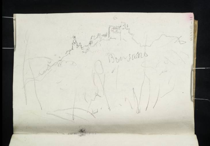 Joseph Mallord William Turner, ‘Building on Hill. Bonsano [Turner] (?Sarzana)’ 1828