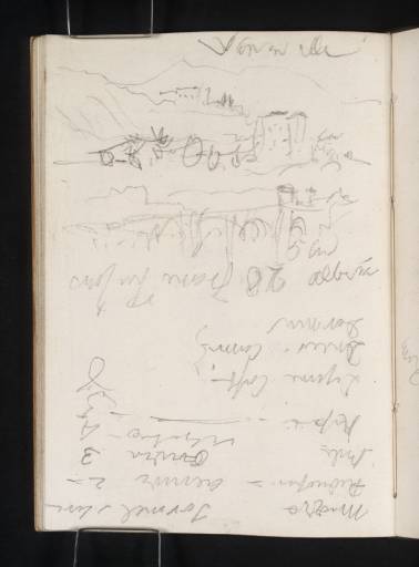 Joseph Mallord William Turner, ‘Inscription by Turner: Travel Itinerary Notes; Views of Serravalle and Ponte d'Arbia, near Siena’ 1828