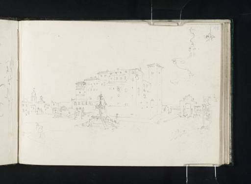 Joseph Mallord William Turner, ‘Piazza della Rocca, and the Porta Fiorentina, Viterbo, from the Corner of the Piazza di S. Francesco; Silhouette of the Fountain’ c.1828-9