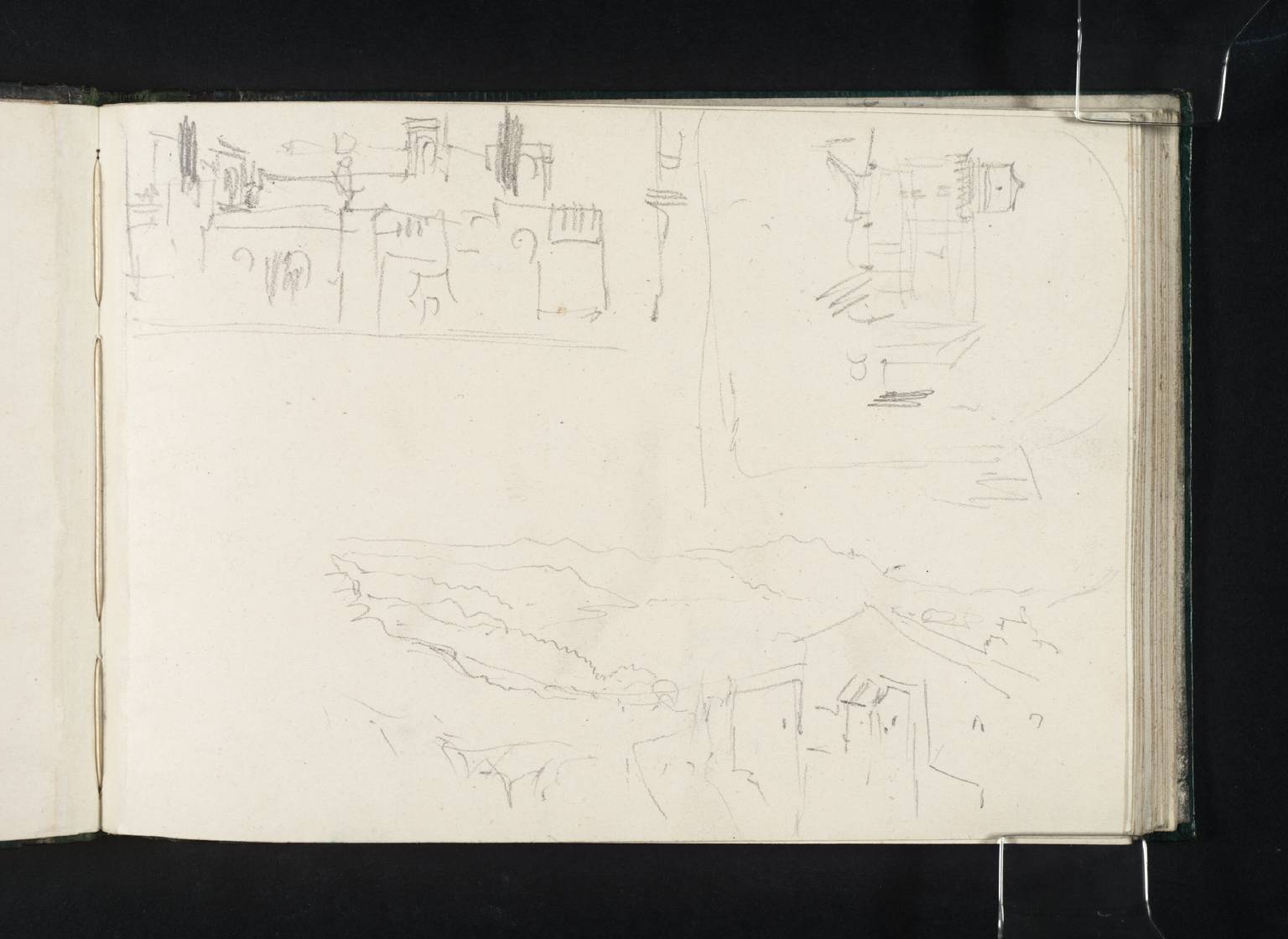 Buildings, Including Two Sketches of Palazzo Farnese at Caprarola