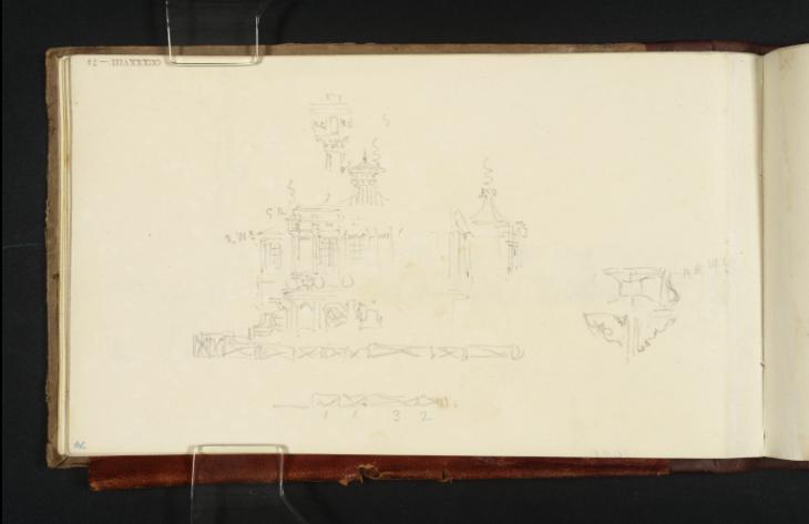 Joseph Mallord William Turner, ‘Elevation and Details of the Chinese Fishing Temple at Virginia Water’ c.1827