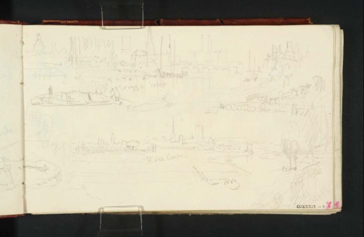 Joseph Mallord William Turner, ‘Views of Worcester across the River Severn; a Barge’ ?1831