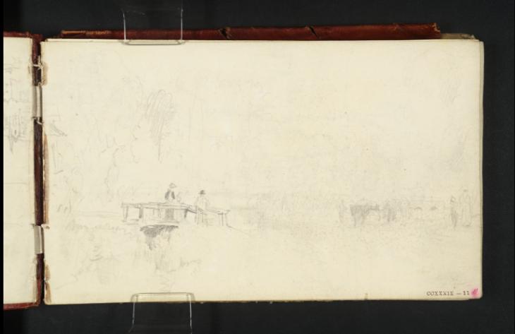 Joseph Mallord William Turner, ‘Figures on a Wooden Bridge, with Other Figures and Cattle in a Wooded Setting’ ?1831