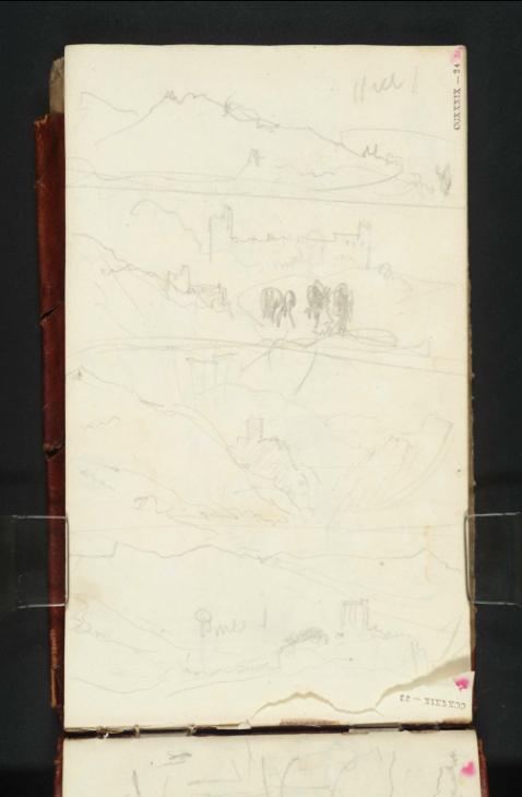Joseph Mallord William Turner, ‘Peak District Hills; Haddon Hall; Peveril Castle’ ?1831