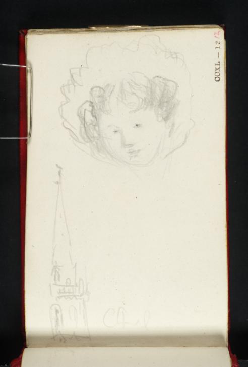 Joseph Mallord William Turner, ‘The Spire of Christchurch, Coventry; the Head of a Woman in a Bonnet or Mob Cap’ c.1830