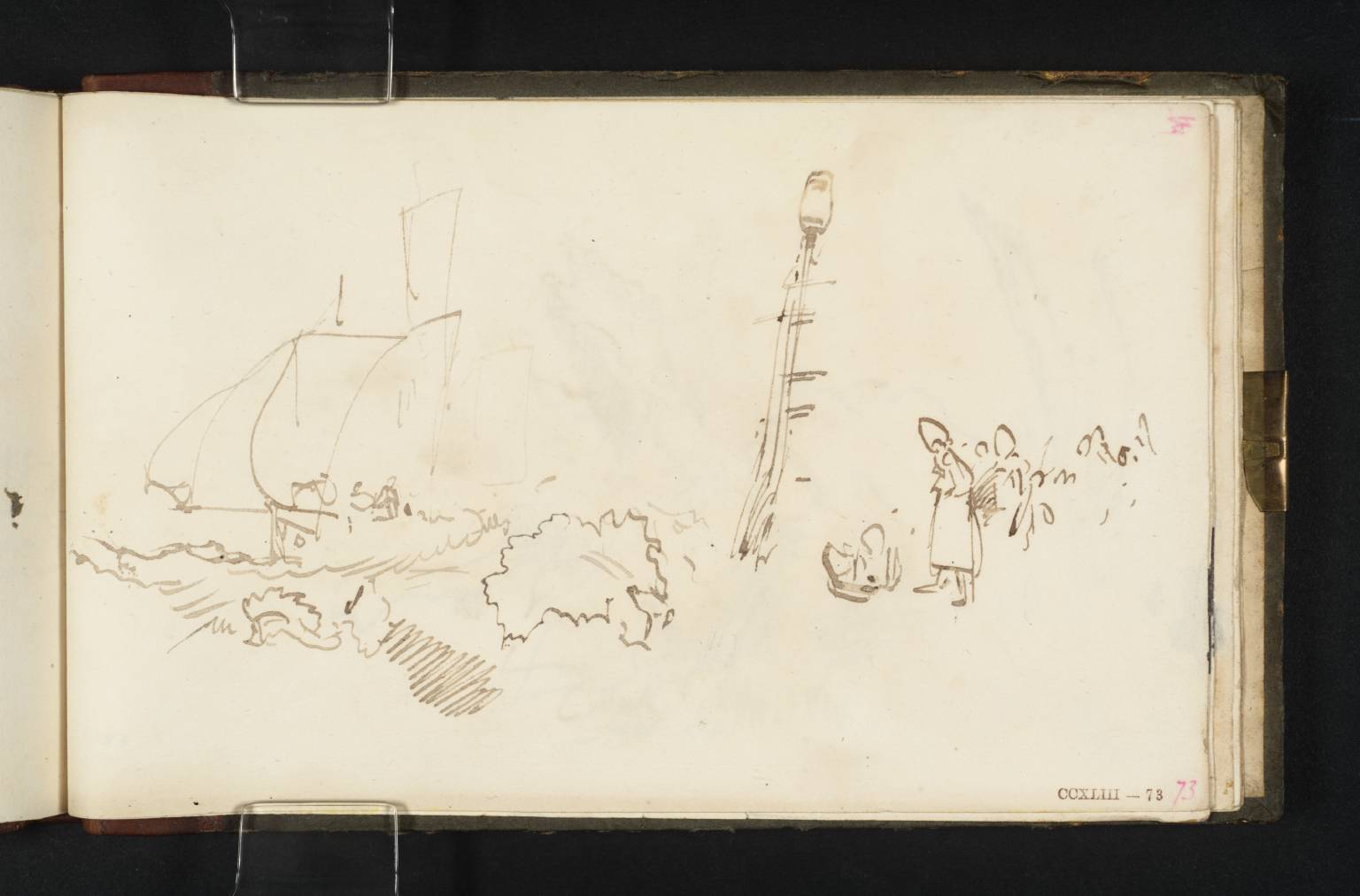 Coast Scene, with French Peasant Women on Shore, and Sailing Boat in Distance