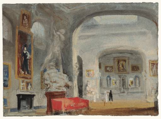 Joseph Mallord William Turner, ‘Petworth House: The North Gallery from the North Bay, with Owen's Portrait of Mrs Robinson Hanging to the Left of Flaxman's 'St Michael Overcoming Satan'’ 1827