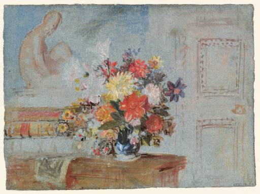 Joseph Mallord William Turner, ‘Petworth House: The Old Library, with a Vase of Lilies, Dahlias and Other Flowers’ 1827