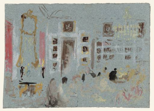 Joseph Mallord William Turner, ‘Petworth House: The White Library, with Bookshelves and a Rococo Pier-Glass, and Several Figures’ 1827