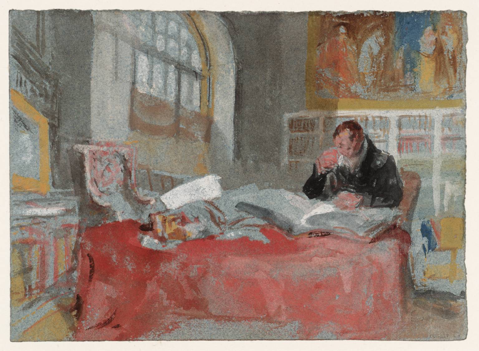 D22691: A Man Seated at a Table in the Old Library