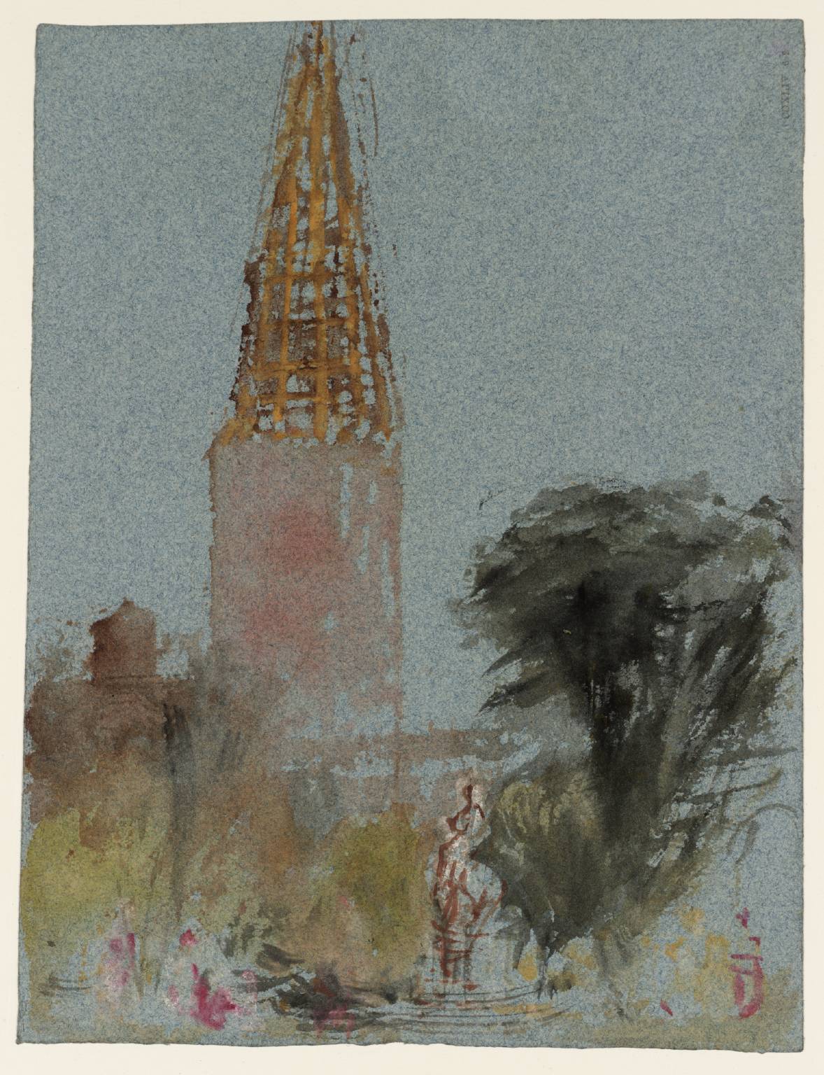 The Spire of St Mary’s, Petworth under Construction: Seen from the Fountain Court of Petworth House