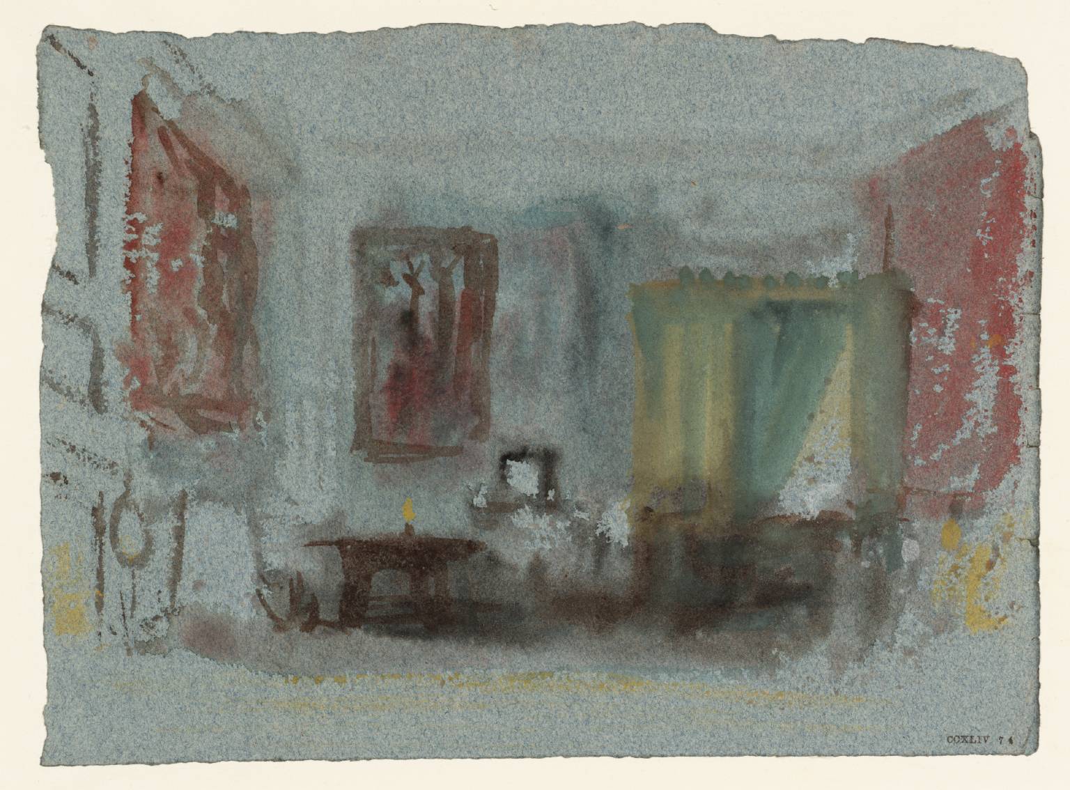 A Bedroom: A Lamp Burning on a Table