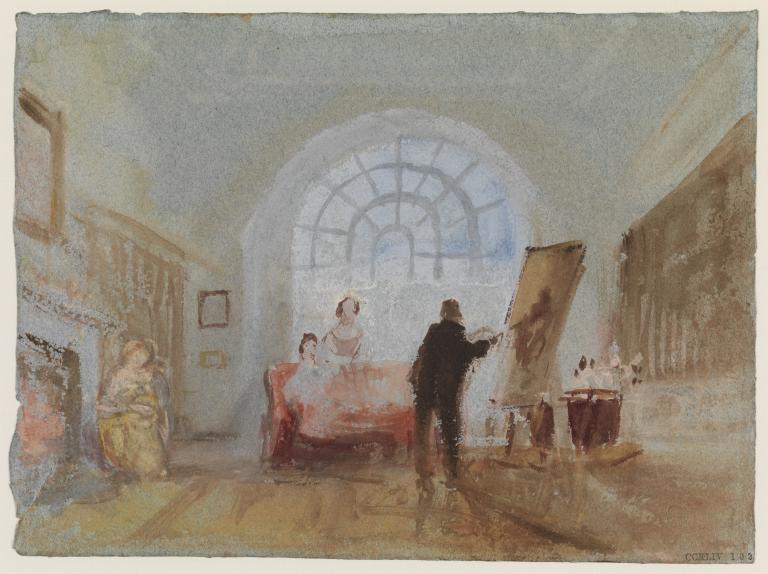 Joseph Mallord William Turner, ‘Petworth House: The Old Library ('The Artist and his Admirers')’ 1827