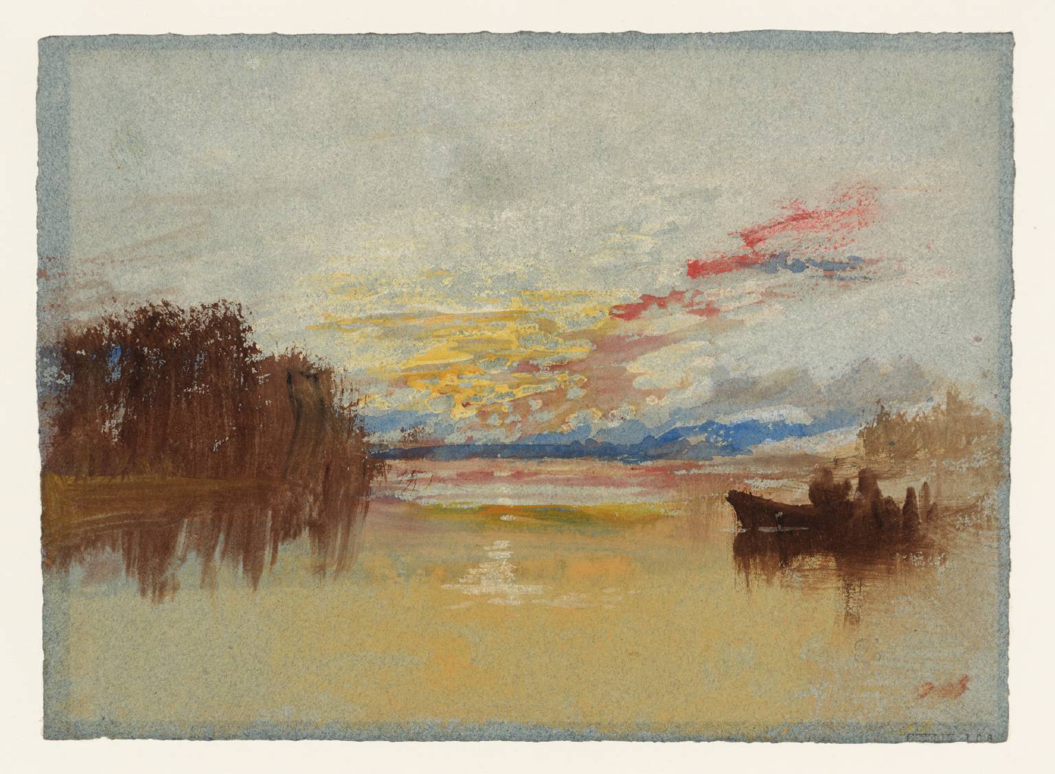 Sunset: A Boat on a River