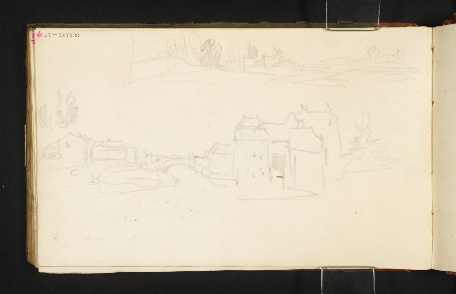 Houses beside River, with One-Arched Bridge